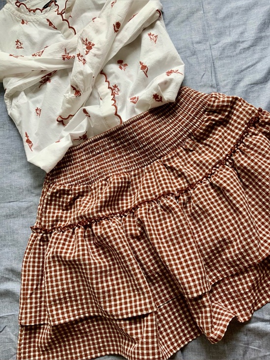Sienna Sky Dresses & Skirts - Sienna Sky Brown Gingham Tiered Smocked Mini Skort Skirt